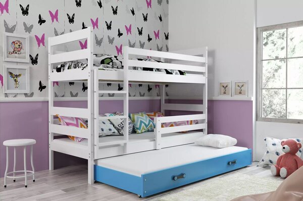 Gyerek emeletes ágy ERYK kihúzható ággyal 80x160 cm - fehér Szürke
