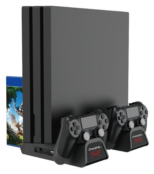 FroggieX Cooling Charging Stand & Storage PS4 hűtő + dupla töltő állvány + játék tartó fekete (FX-P4-C3-B)