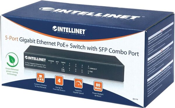 Intellinet 561174 hálózati kapcsoló Gigabit Ethernet (10/100/1000) Ethernet-áramellátás (PoE) támogatása Fekete