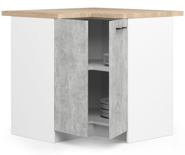 OLIVIA S90/90 sarok konyhaszekrény – fehér / beton színben
