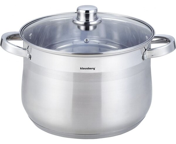 Klausberg Fazék 16L, Ø30 cm- Rozsdamentes Acél, Edzett Üveg Fedő KB-7166