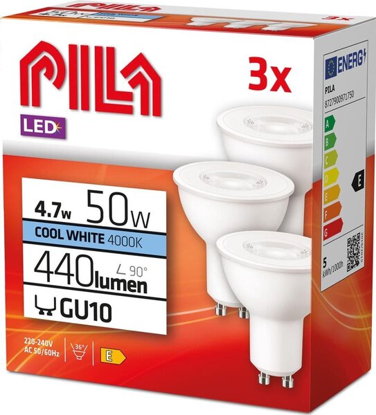 3 db PILA LED GU10 REFLEKTOR MR16 4,7W (50W) 440lm 4000K NEUTRÁLIS FÉNYŰ