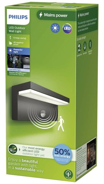 Philips Bustan LED-es kültéri fali lámpa mozgásérzékelővel LED 3.8 W Antracit, 8720169257412