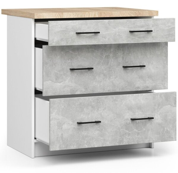 OLIVIA S80 3SZ konyhaszekrény – fehér / beton színben