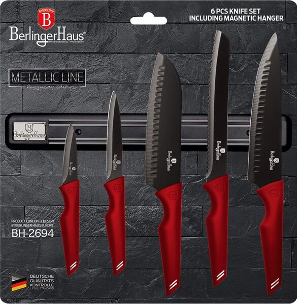BerlingerHaus BH/2694 Metallic Line Burgundy Edition Késkészlet - Rozsdamentes Acél, Piros