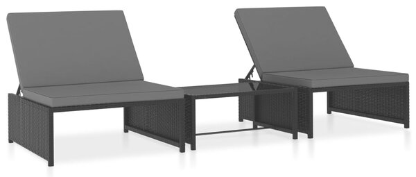 VidaXL 2 db fekete polyrattan dönthető kerti szék asztallal
