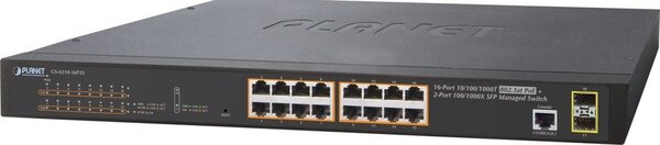 PLANET GS-4210-16P2S hálózati kapcsoló Vezérelt L2/L4 Gigabit Ethernet (10/100/1000) Ethernet-áramellátás (PoE) támogatása 1U Kék