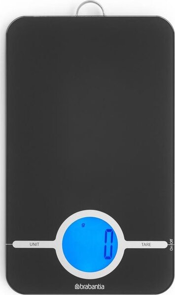Brabantia Tasty+ Measure & Check digitális konyhai mérleg, 5kg teherbírás, 1g pontosság, megvilágított LCD kijelző, elemes, műanyag test, üveg fedlap, sötétszürke - 122644