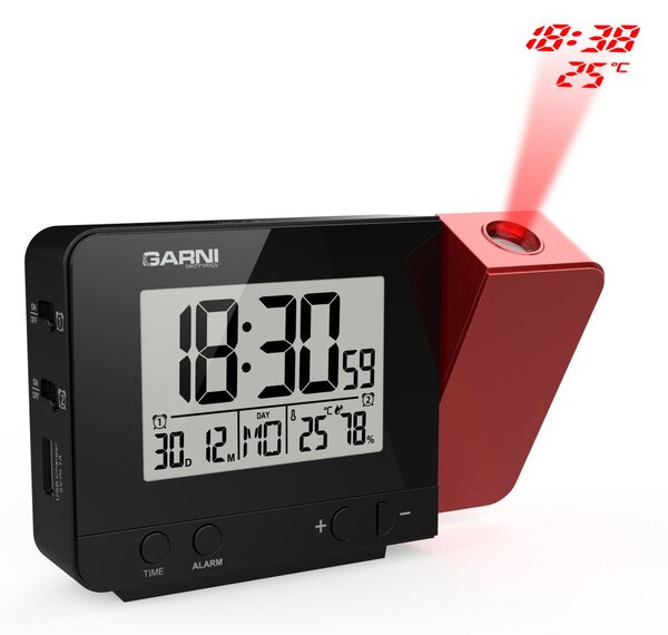 GARNI TECHNOLOGY GARNI 140R Digitális ébresztőóra idő és belső hőmérséklet kivetítéssel