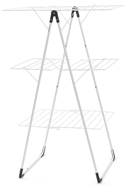 Brabantia Tower Drying Rack 3 szintes ruhaszárító állvány kompakt kialakítással a szűkös helyekre, 23m szárítási hossz, 20kg teherbírás, összecsukható, acél, fehér - 477843
