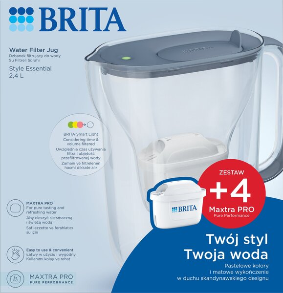 Szűrő kancsó BRITA Style Essential + 4 x Maxtra Pro Pure szűrőbetét