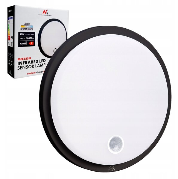 Lampa LED z czujnikiem ruchu Maclean , czujnik PIR, kolor czarny, 10W, IP65, 1000lm, barwa neutralna, MCE525 B