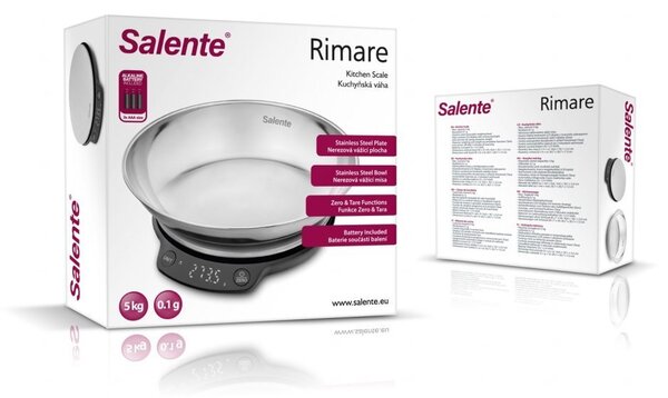SALENTE Rimare konyhai mérleg digitális 5kg rozsdamentes acél tál Fekete