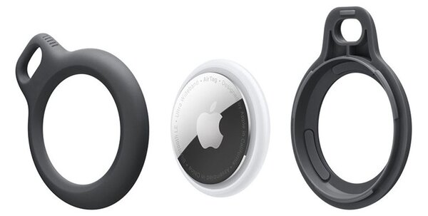 Szilikon védőtok és rögzítő kulcstartó Apple AirTag nyomkövetőhöz - Rough - fekete (ECO csomagolás)