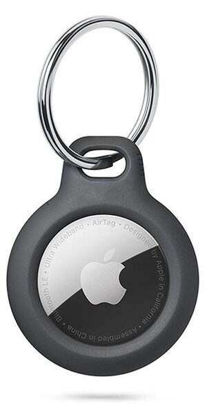 Szilikon védőtok és rögzítő kulcstartó Apple AirTag nyomkövetőhöz - Rough - fekete (ECO csomagolás)