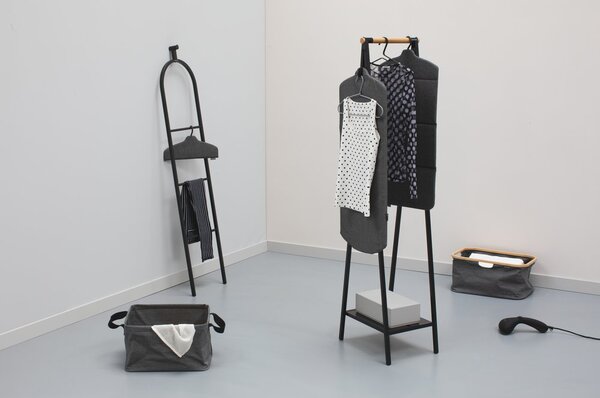 Brabantia Linn Clothes Rack Compact ruhatartó állvány, 340x1700x476mm kompakt méret, 1db alsó teli polc, bambusz rúd, acél váz, fekete - 229848