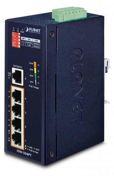 PLANET ISW-504PT hálózati kapcsoló Beállítást nem igénylő (unmanaged) L2 Fast Ethernet (10/100) Ethernet-áramellátás (PoE) támogatása Fekete
