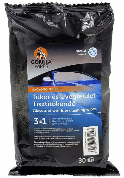 Gorilla Wipes tükör és üvegtisztító kendő 30 db-os (30232947)