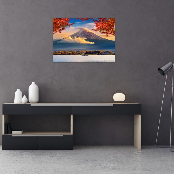 Kép - japán, Fuji hegy (üvegen) (70x50 cm)