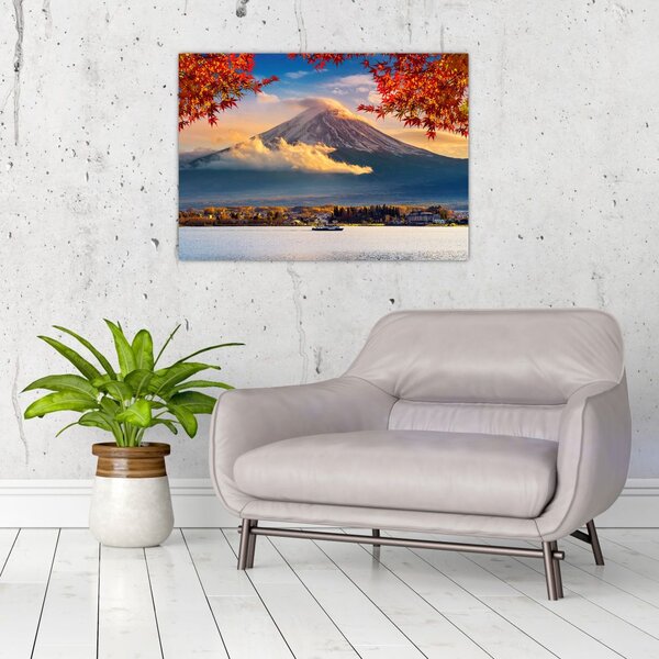 Kép - japán, Fuji hegy (üvegen) (70x50 cm)