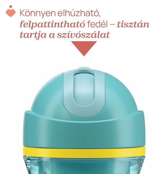 Chicco Sport Cup hőtartós duplafalú, csöpögésmentes szilikon szívószálas kulacs, cseppmentes ráppatintós záródással.14m+266 ml kékeszöld