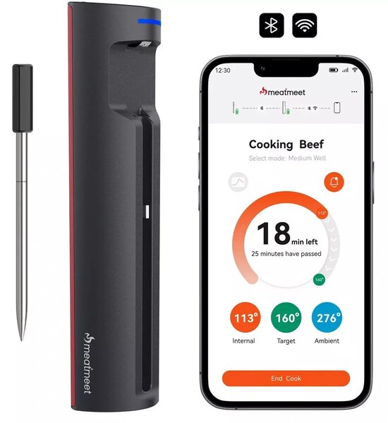 Wozinsky Termometr kuchenny Meatmeet Pro smart z aplikacją Bluetooth/WiFi grill piekarnik wędzarnia - czarny