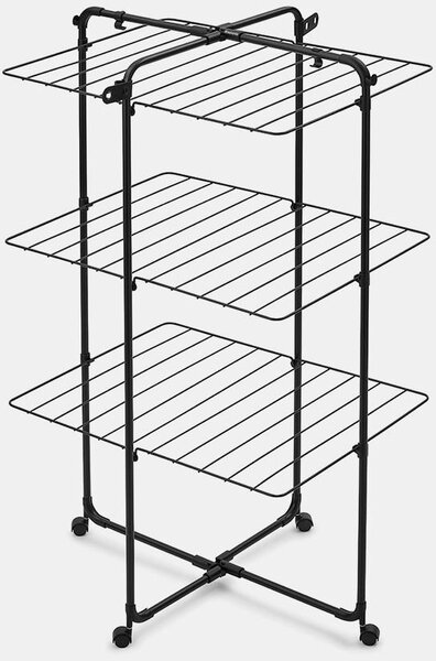 Brabantia HangOn Tower Drying Rack 3 szintes ruhaszárító torony kerekekkel, 23m szárítási hossz, 25kg teherbírás, összecsukható, acél, matt fekete - 303982