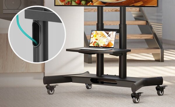 ONKRON Tilting Mobile TV Stand for 32'' – 70 Inch LCD LED OLED TV Screens & Touch Panels Rolling TV Cart on Wheels with Shelf, Black