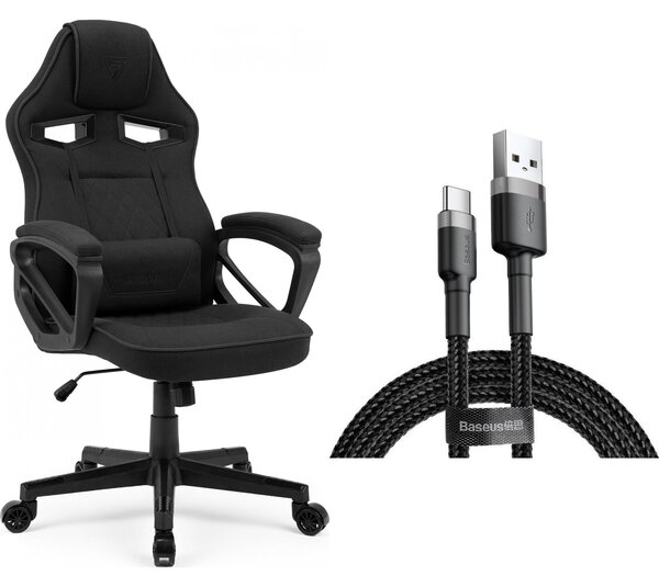 SENSE7 Knight Gamer szék - fekete textil + USB kábel