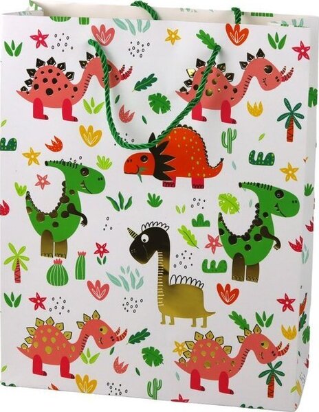 Papír Ajándéktáska Színes Dinoszauruszok Pálmafák 32x26x10 cm 16747