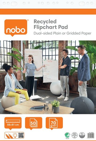 Flipchart papír, kétoldalas, sima/kockás, 580X810mm, 50 lap, NOBO