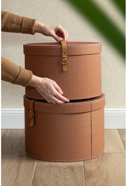 Barna fedeles karton tárolódoboz szett 2 db-os ø 37,5x25 cm Rut Restore Paper Laminate – Bigso