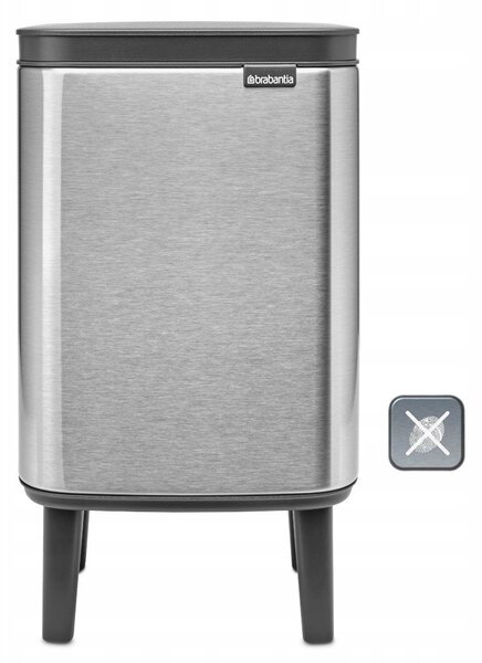 Brabantia Bo Waste Bin Hi hulladékgyűjtő felnyitható, Soft-Close fedéllel, magasított, lábakon álló, műanyag tartály, 4L - A méret, r.m. acél, selyem ujjlenyomatmentes - 227103