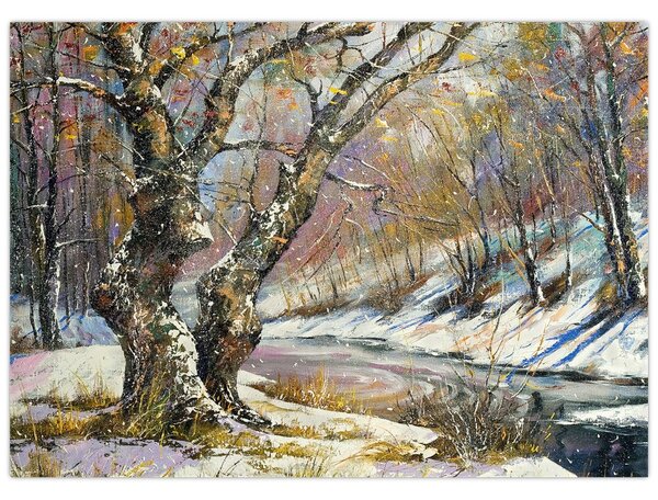 Egy festett téli táj képe (70x50 cm)