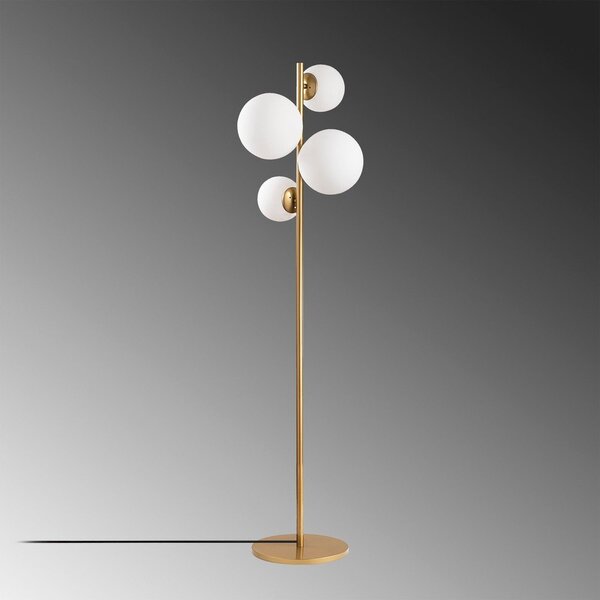 Fehér-sárgaréz színű állólámpa üveg búrával (magasság 162 cm) Fazli – Opviq lights
