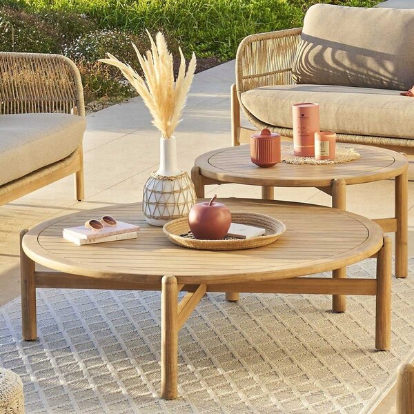 Mesa De Centro De Jardín Redonda "deona" 120x38cm En Acacia
