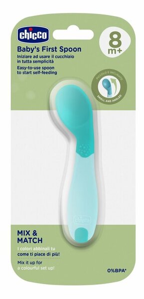 Chicco "Első kanalam" puha felületű etetőkanál 8m+zöldeskék