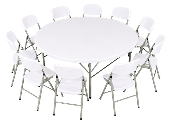 Catering kerek összecsukható asztal - átmérő 183cm + TARTÓS SZÉKEK 10 db