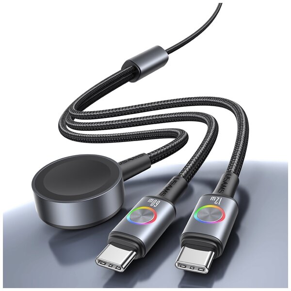 Usams Huan SJ754 Kábel 72W USB-C + USB-C + Vezeték Nélküli Óra Töltő