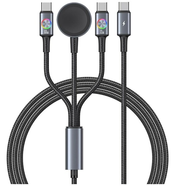 Usams Huan SJ754 Kábel 72W USB-C + USB-C + Vezeték Nélküli Óra Töltő