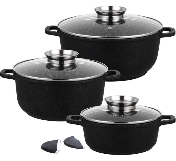 Klausberg Premium 8 Darabos Tapadásmentes Edénykészlet - Rozsdamentes Acél, Edzett Üveg Fedő KB-7359