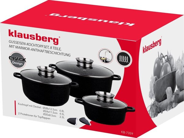 Klausberg Premium 8 Darabos Tapadásmentes Edénykészlet - Rozsdamentes Acél, Edzett Üveg Fedő KB-7359