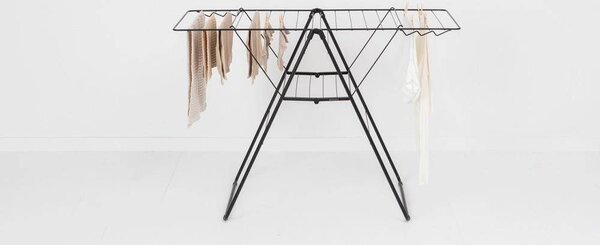Brabantia HangOn Drying Rack ruhaszárító állvány, 20m szárítási hossz, 6db ruhaakasztó kampó, 12kg teherbírás, összecsukható, acél, matt fekete - 403408