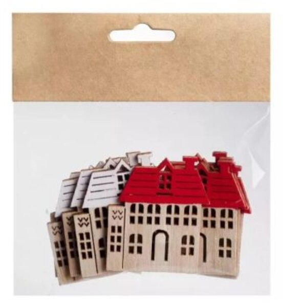 Faházikó karácsonyfa dísz karácsonyi dekoráció 12 darabos 3 x 4,5 cm - Piros / fehér