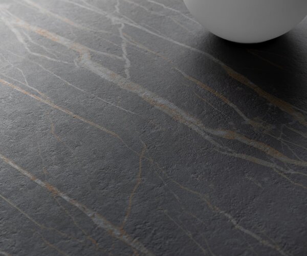 DELIFE Dohányzóasztal Edge kerek 90x90 cm Laminam® kerámia Noir Desir barna Conis fém fekete