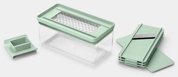 BRABANTIA Tasty+ Prepping. Slicer and Grater Set zöldség és gyümölcs szeletelő. gyaluló és reszelő szett. cserélhető pengékkel. jáde zöld - 145469