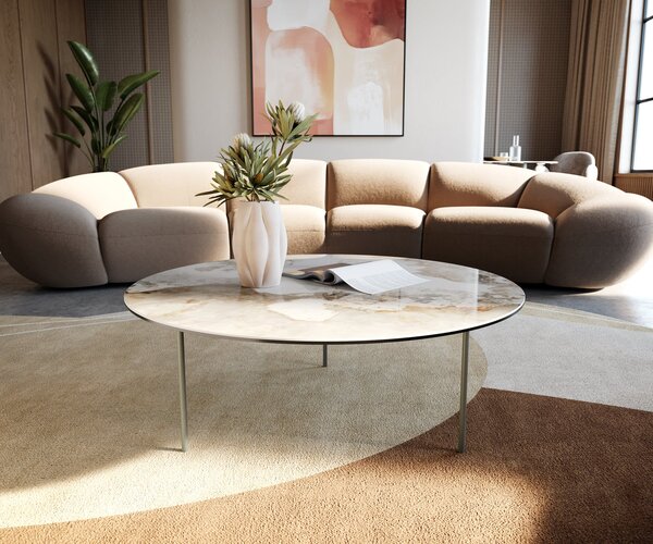 DELIFE Dohányzóasztal Edge kerek 90x90 cm kerámia Minas Melange Trive fém titán effektfinish