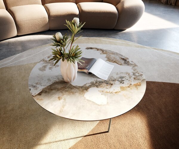 DELIFE Dohányzóasztal Edge kerek 90x90 cm kerámia Minas Melange Trive fém titán effektfinish