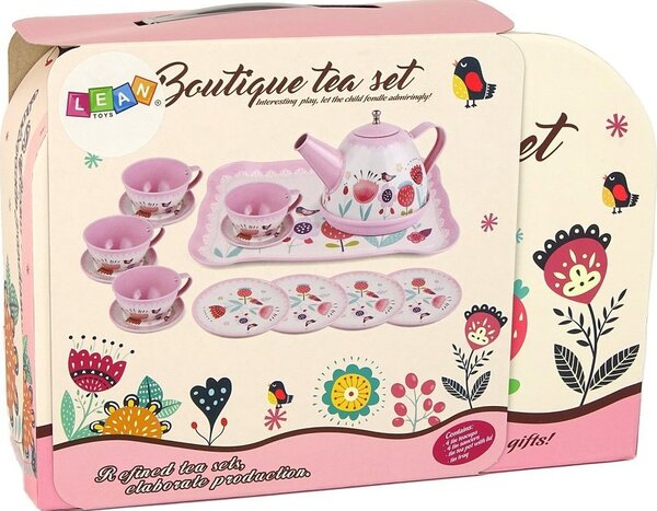 Tea és Kávé Készlet Tea Láda Rózsaszín Mintás Tányérokban