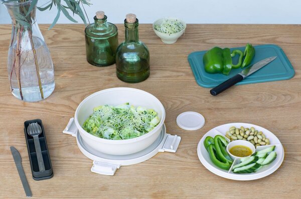 Brabantia Make & Take Salad Bowl salátástál, 1300 ml, szivárgás- és légmentes záródás, bepattintós (clip-on) zárómechanizmus, kerek forma, műanyag, világosszürke - 206368